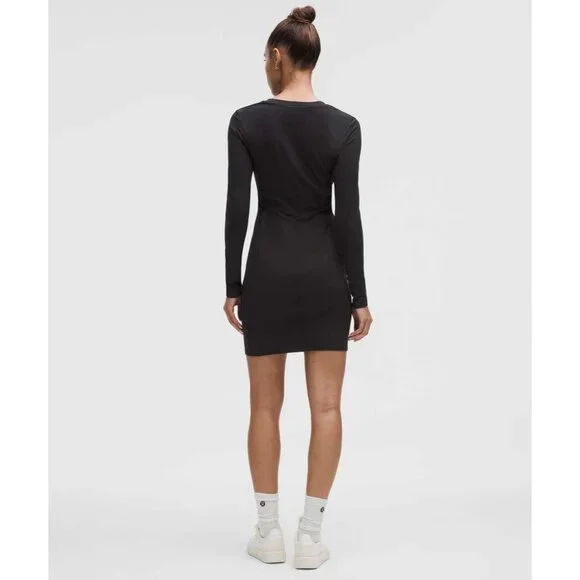 Lululemon All Aligned Ribbed Long Sleeve Henley Dress Black Size 10 Stretchy